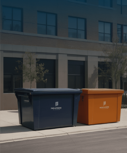 Outdoor commercial waste bins positioned for scheduled eco-friendly disposal and waste management operations